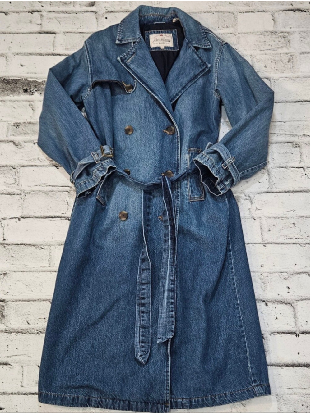 Levi Strauss Womens XXS Denim Trench Coat Long Belted Double Breasted Blue